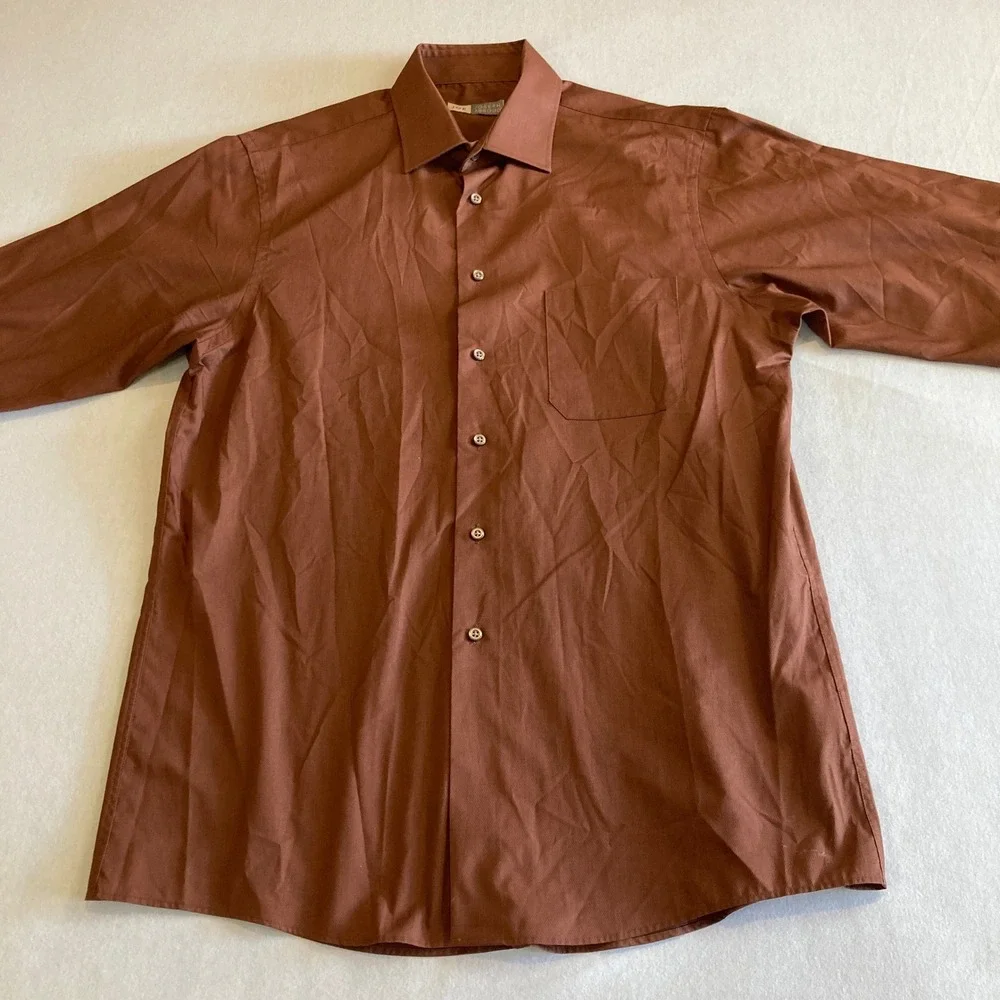 JOE Joseph‎ Abboud Mens Dress Shirt 16 32/33 Copper Brown Cotton Blend L/S